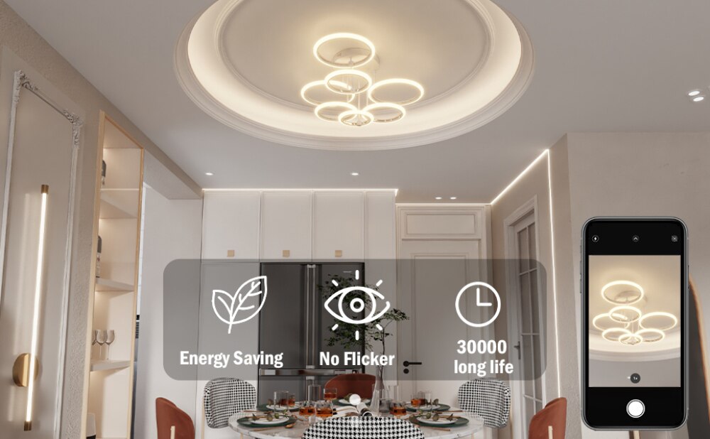 Modern Led Ceiling Light Fixture Smart Remote Stepless Dimming Chandelier 120W Ceiling Lamp for Living Room Bedroom Dining Room - Images 4