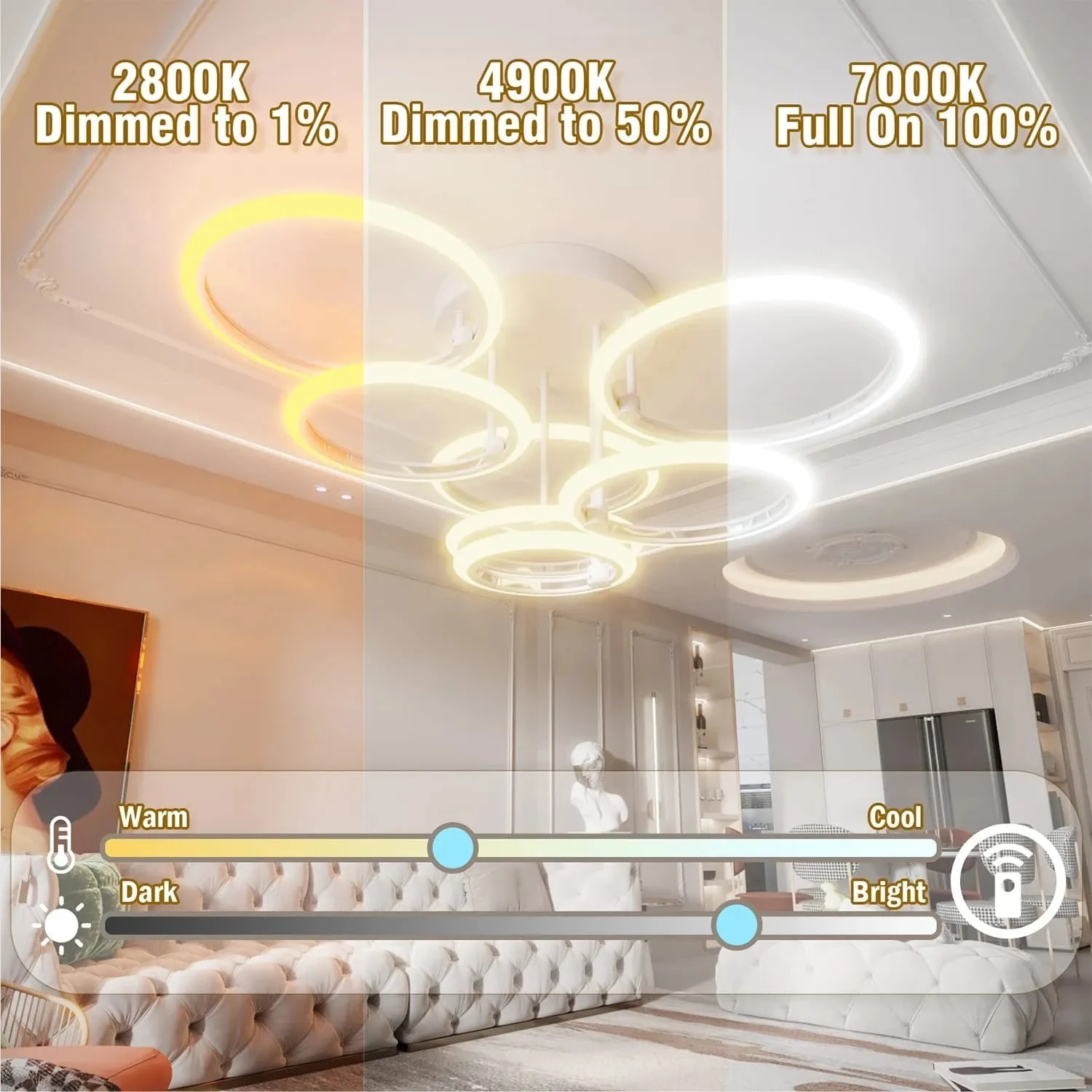 Modern Led Ceiling Light Fixture Smart Remote Stepless Dimming Chandelier 120W Ceiling Lamp for Living Room Bedroom Dining Room