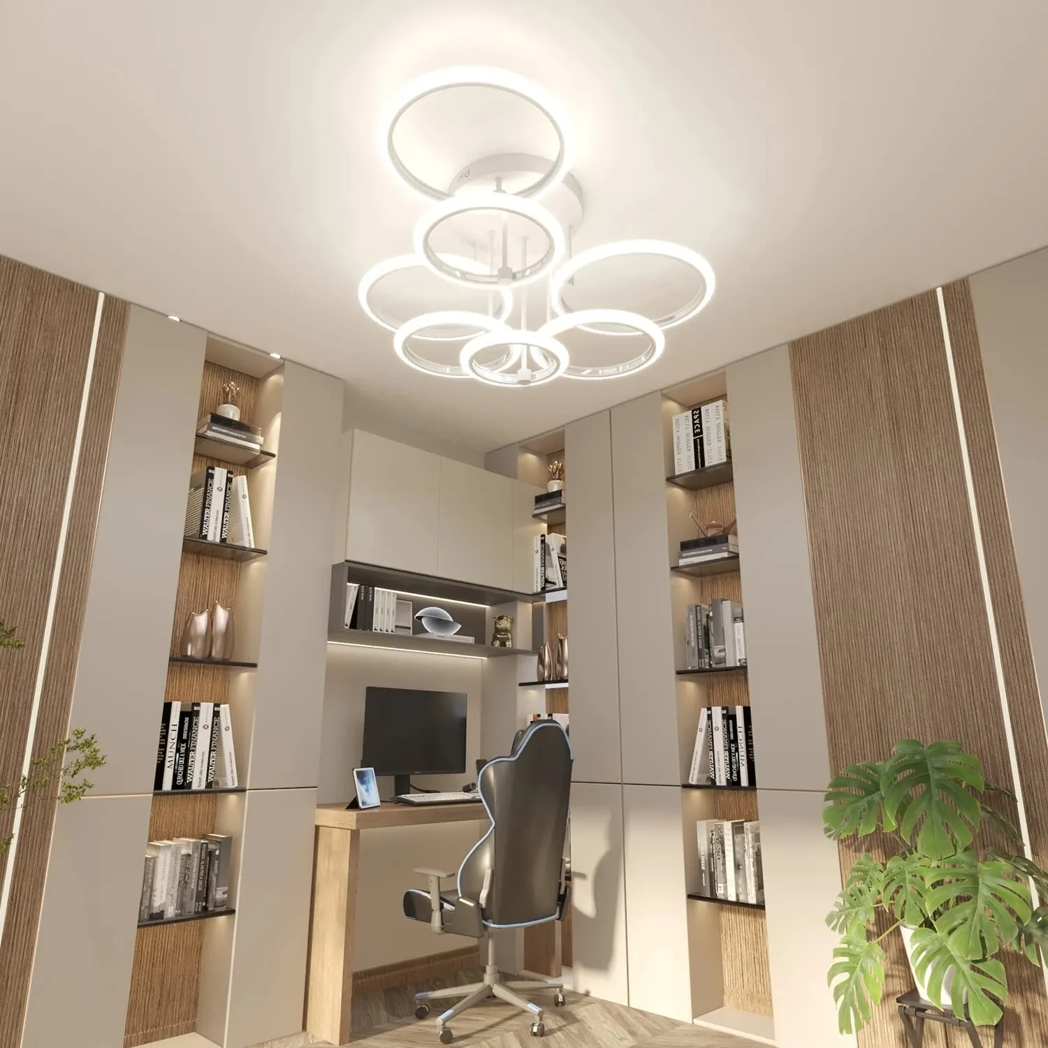 Modern Led Ceiling Light Fixture Smart Remote Stepless Dimming Chandelier 120W Ceiling Lamp for Living Room Bedroom Dining Room