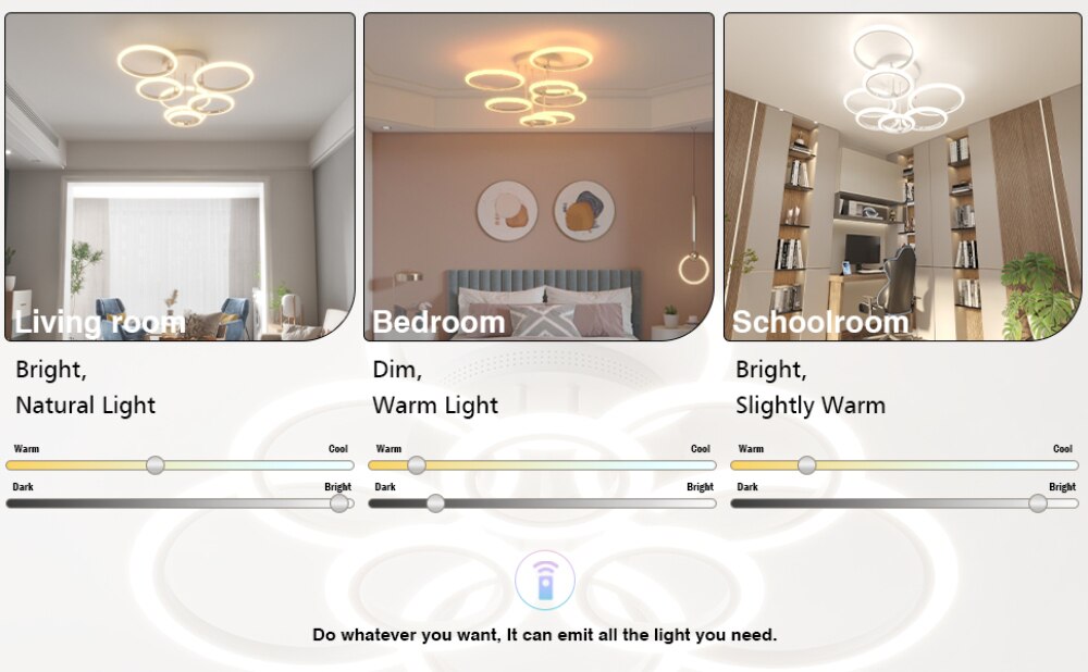 Modern Led Ceiling Light Fixture Smart Remote Stepless Dimming Chandelier 120W Ceiling Lamp for Living Room Bedroom Dining Room - Images 3