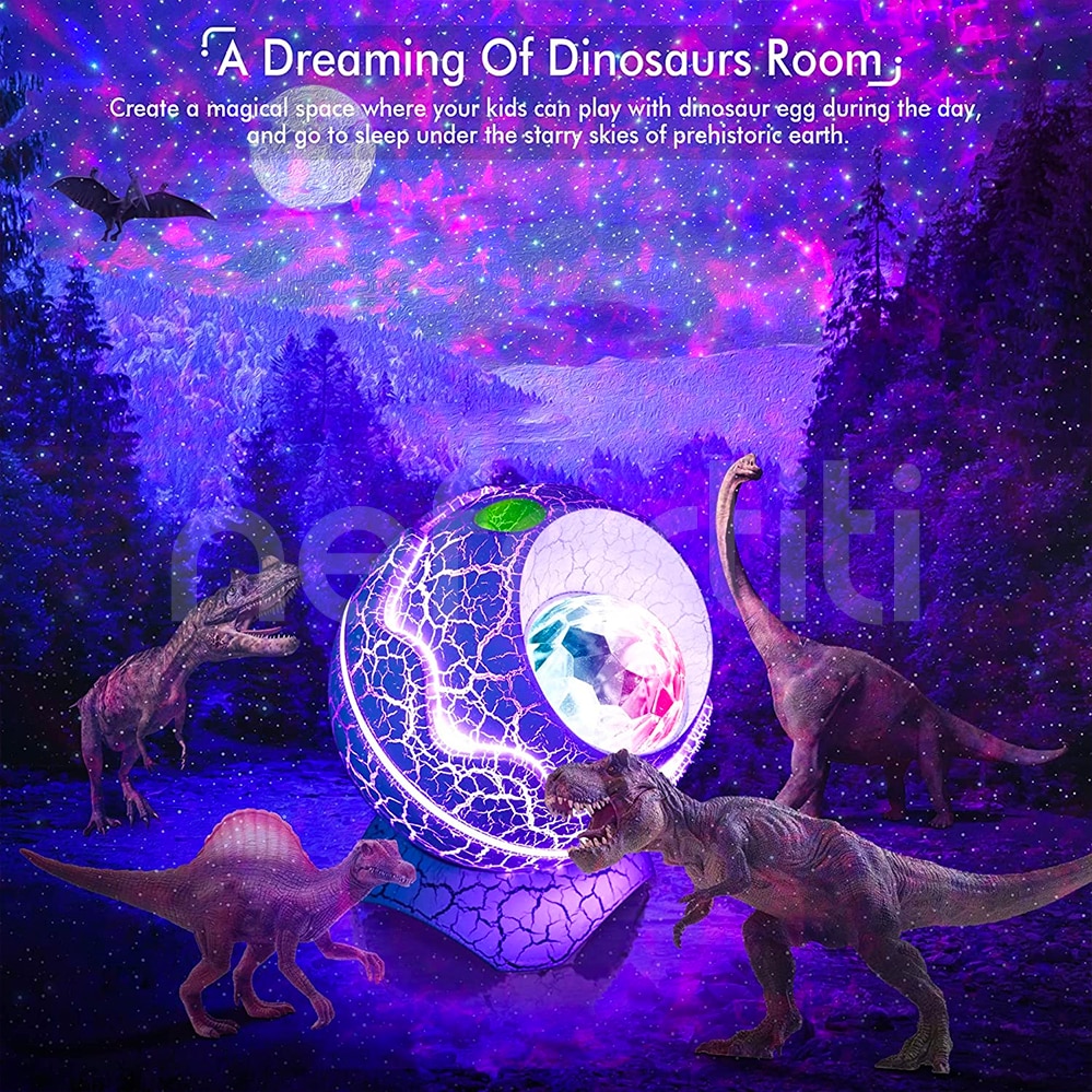 Máy Chiếu NEFERTITI Ngôi Sao Trứng Khủng Long Máy Chiếu Galaxy Tiếng Ồn Trắng Loa Bluetooth LED Đèn Ngủ Cho Trẻ Em Trang Trí Phòng Quà Tặng