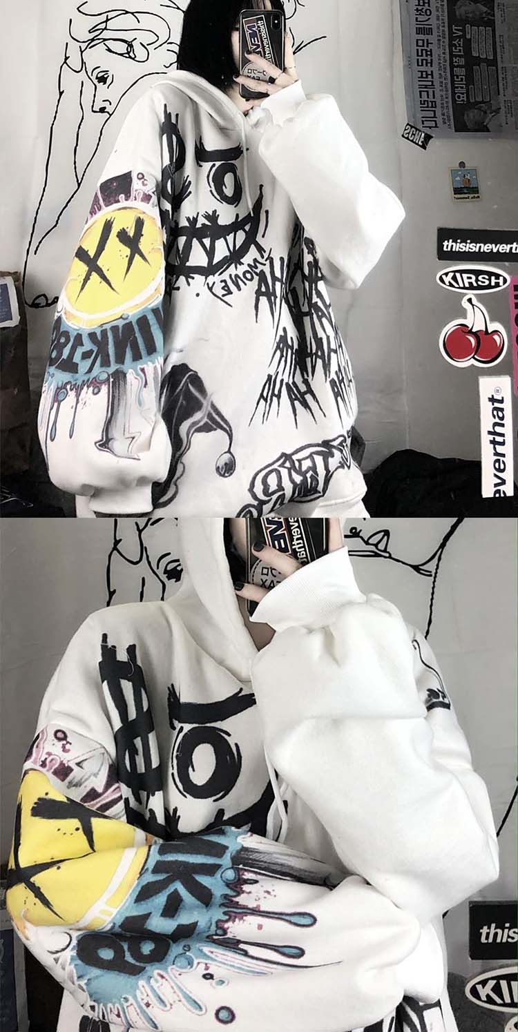 Nam Thu Xuân Ngộ Nghĩnh Punk Khoác Áo Nữ Quần Áo Hoodie Gothic Nhật Bản Hoạt Hình Hip Hop Áo Hoodie Nỉ Oversize - Ảnh 3