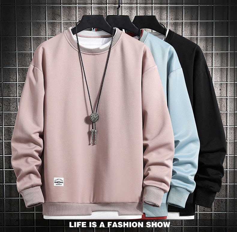 Khoác Nam Áo Nỉ Hoodie Nam Giả Hai Mảnh Nhiều Màu Cổ Tròn Thời Trang Harajuku Nam Áo Mới 2023 - Ảnh 1