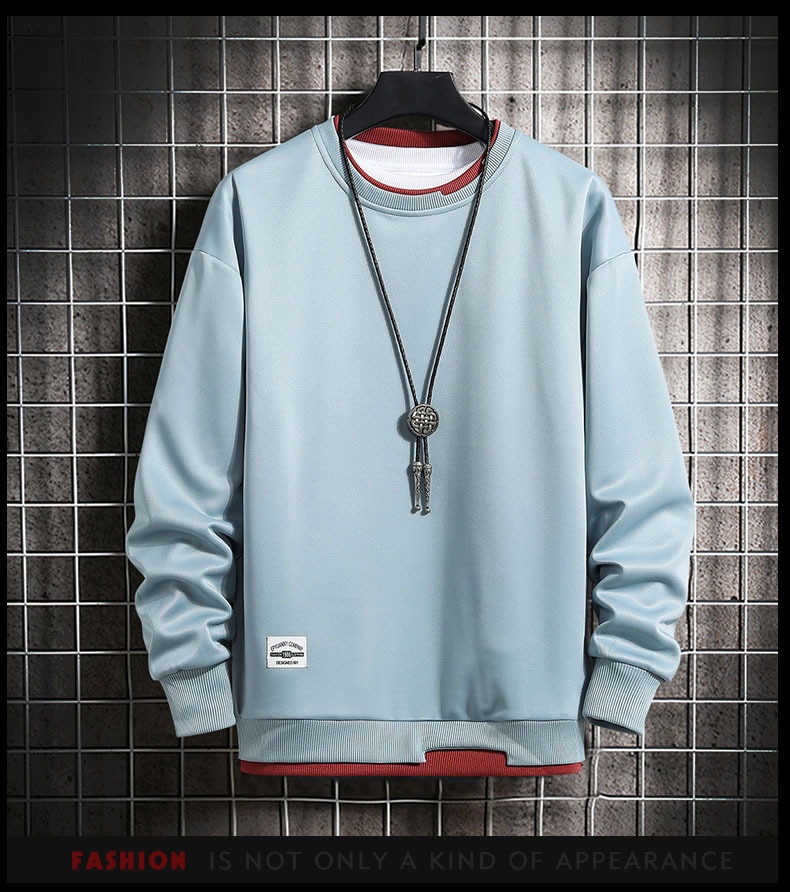 Khoác Nam Áo Nỉ Hoodie Nam Giả Hai Mảnh Nhiều Màu Cổ Tròn Thời Trang Harajuku Nam Áo Mới 2023 - Ảnh 6