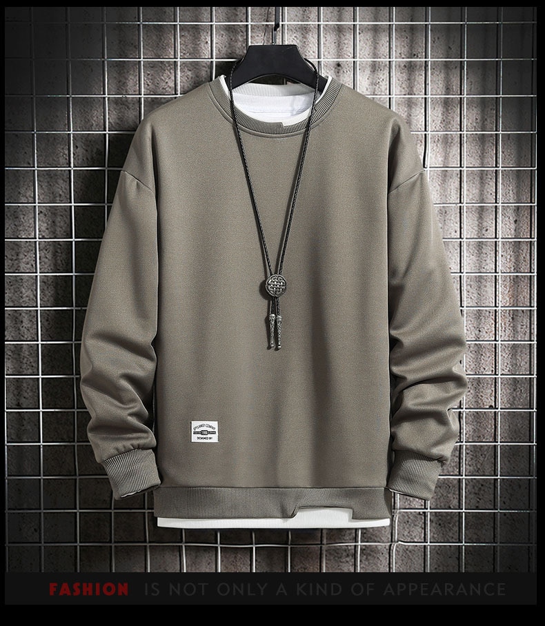 Khoác Nam Áo Nỉ Hoodie Nam Giả Hai Mảnh Nhiều Màu Cổ Tròn Thời Trang Harajuku Nam Áo Mới 2023 - Ảnh 4