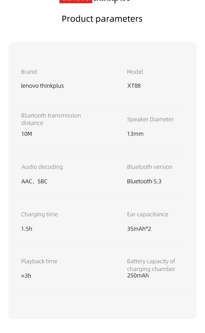 Mới Chính Hãng Lenovo XT88 TWS Tai Nghe Chụp Tai Không Dây Bluetooth 5.3 Âm Thanh Nổi Kép Giảm Tiếng Ồn Bass Điều Khiển Cảm Ứng Tai Nghe Chờ Dài - Ảnh 22