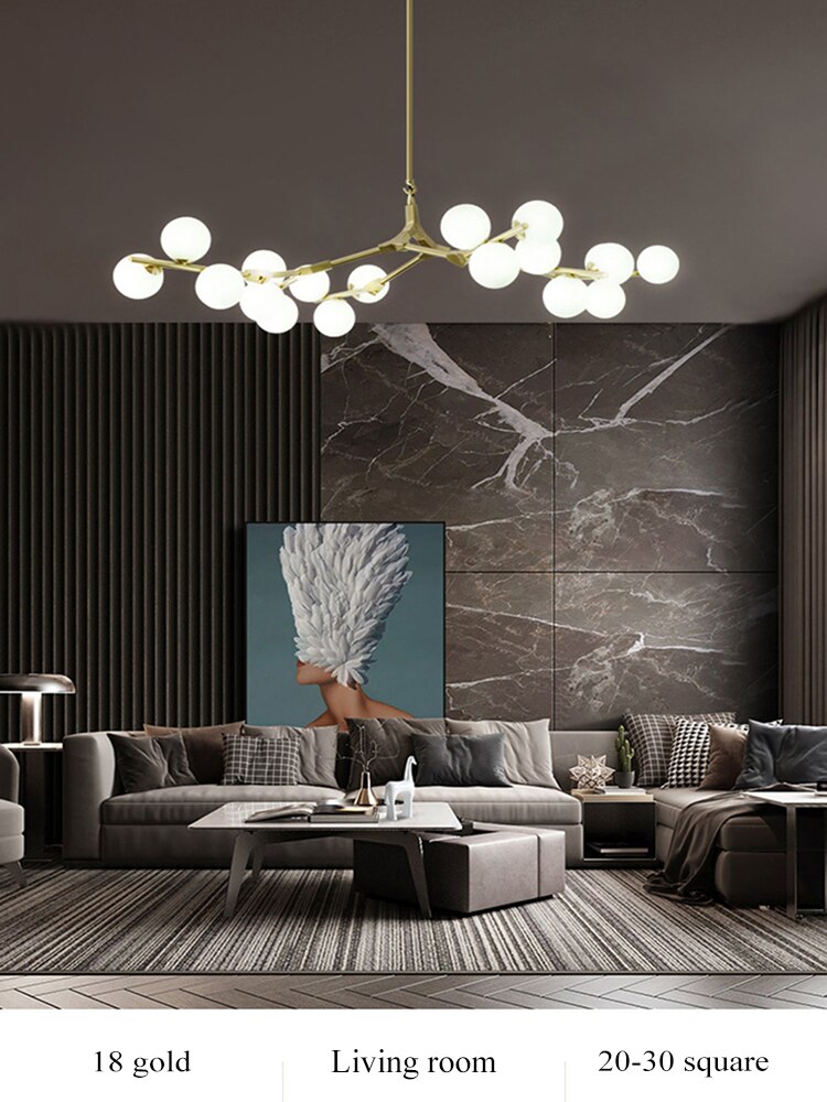 Nordic Black Gold Pendant Light Glass Led Chandelier Living Room Decoration Dining Room Bedroom Indoor Lighting - Images 19