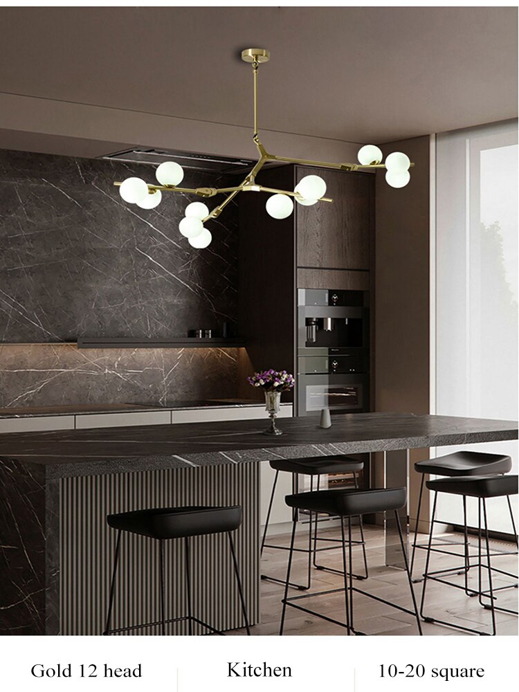 Nordic Black Gold Pendant Light Glass Led Chandelier Living Room Decoration Dining Room Bedroom Indoor Lighting - Images 20