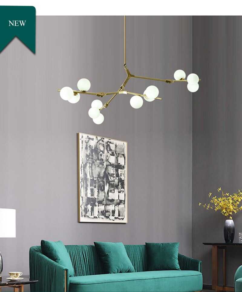 Nordic Black Gold Pendant Light Glass Led Chandelier Living Room Decoration Dining Room Bedroom Indoor Lighting - Images 2