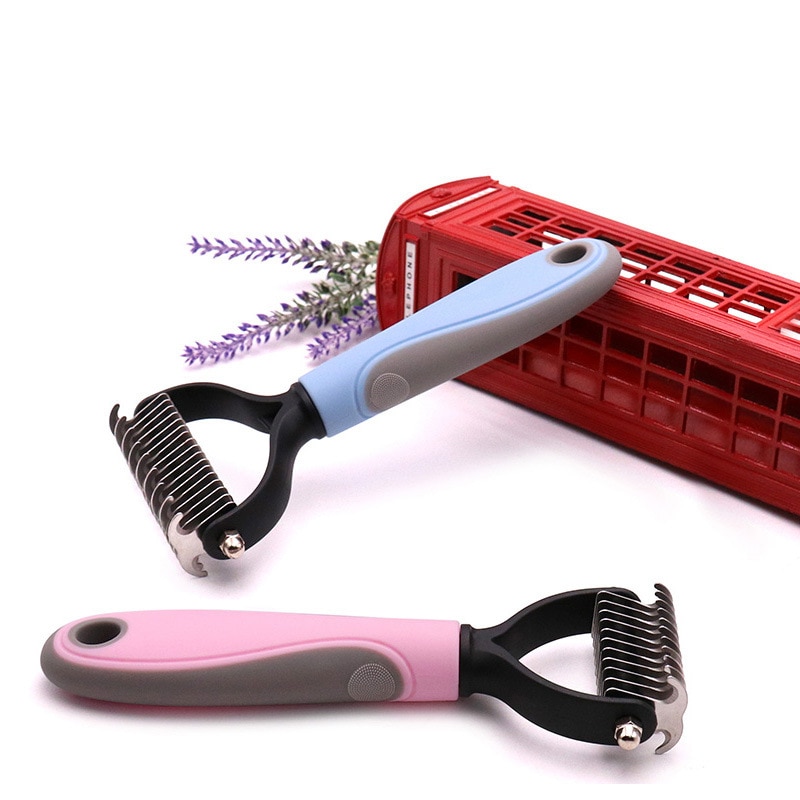 Pets Fur Knot Cutter Dụng cụ chải lông cho chó Chải lông cho mèo Pet Cat Hair Removal Comb Brush Nhà cung cấp sản phẩm vật nuôi hai mặt - Ảnh 13