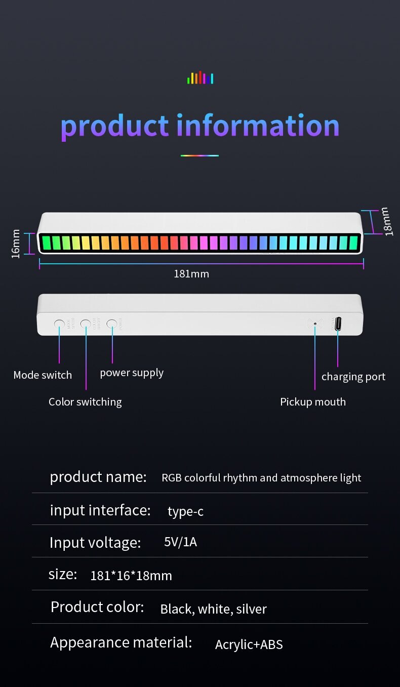 RGB Sound Control Synchronous Rhythm Light Colorful Music Atmosphere Lamp Car Desktop Induction Creative LED Pickup Light - Images 15
