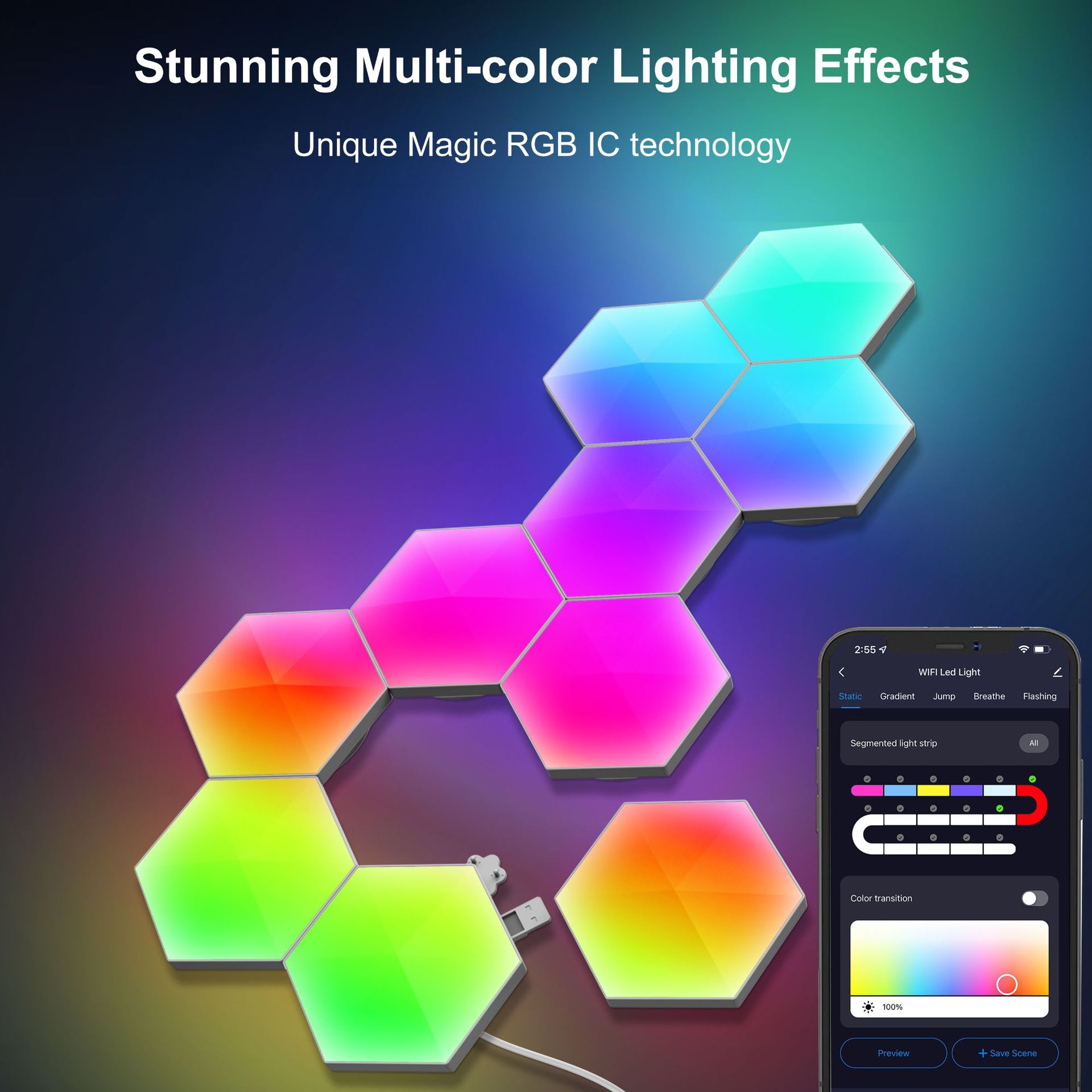 RGBIC Modern LED Wall Lamp With Smart APP Voice Control DIY Hexagonal Honeycomb Lights LED light For Computer Game Room Decor