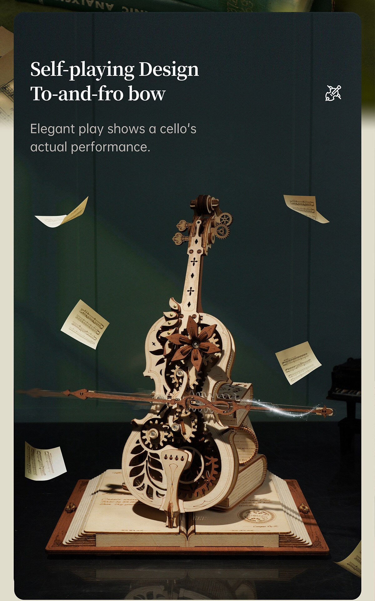Robotime ROKR Magic Cello Mechanical Music Box Moveable Stem Funny Creative Toys for Child Girls 3D Wooden Puzzle AMK63 - Images 2