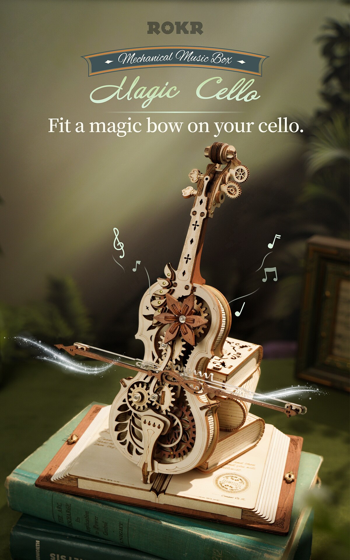 Robotime ROKR Magic Cello Mechanical Music Box Moveable Stem Funny Creative Toys for Child Girls 3D Wooden Puzzle AMK63 - Images 1