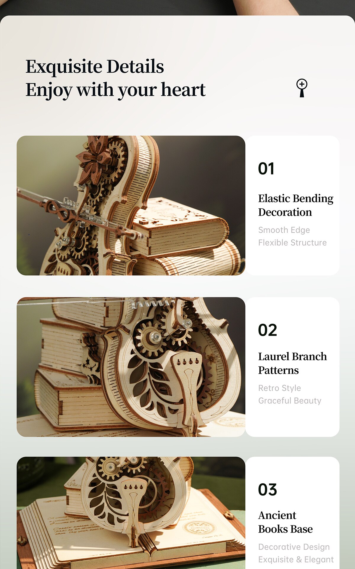Robotime ROKR Magic Cello Mechanical Music Box Moveable Stem Funny Creative Toys for Child Girls 3D Wooden Puzzle AMK63 - Images 9
