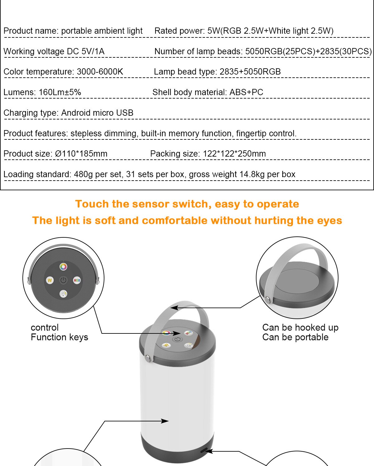 Sáng Tạo Sạc USB Đèn Ngủ LED RGB + Trắng Bầu Không Khí Trang Trí Để Bàn Phòng Ngủ Đầu Giường Neon Đèn Cắm Trại Di Động đèn - Ảnh 3