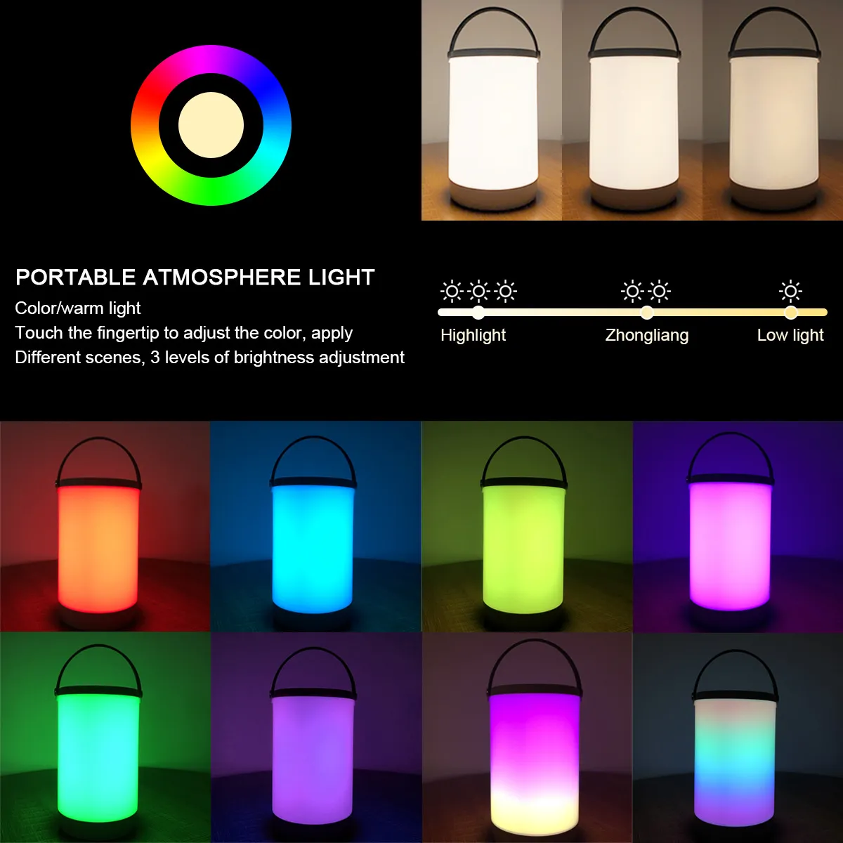 Sáng Tạo Sạc USB Đèn Ngủ LED RGB + Trắng Bầu Không Khí Trang Trí Để Bàn Phòng Ngủ Đầu Giường Neon Đèn Cắm Trại Di Động đèn