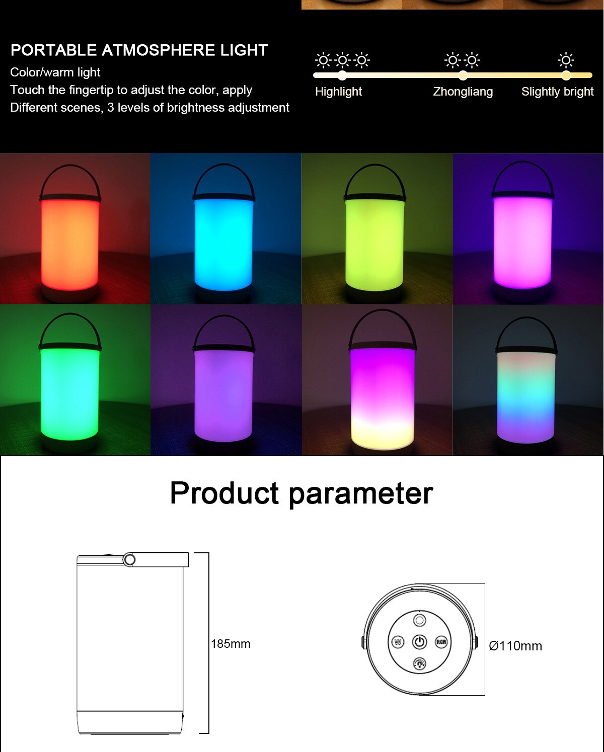 Sáng Tạo Sạc USB Đèn Ngủ LED RGB + Trắng Bầu Không Khí Trang Trí Để Bàn Phòng Ngủ Đầu Giường Neon Đèn Cắm Trại Di Động đèn - Ảnh 2