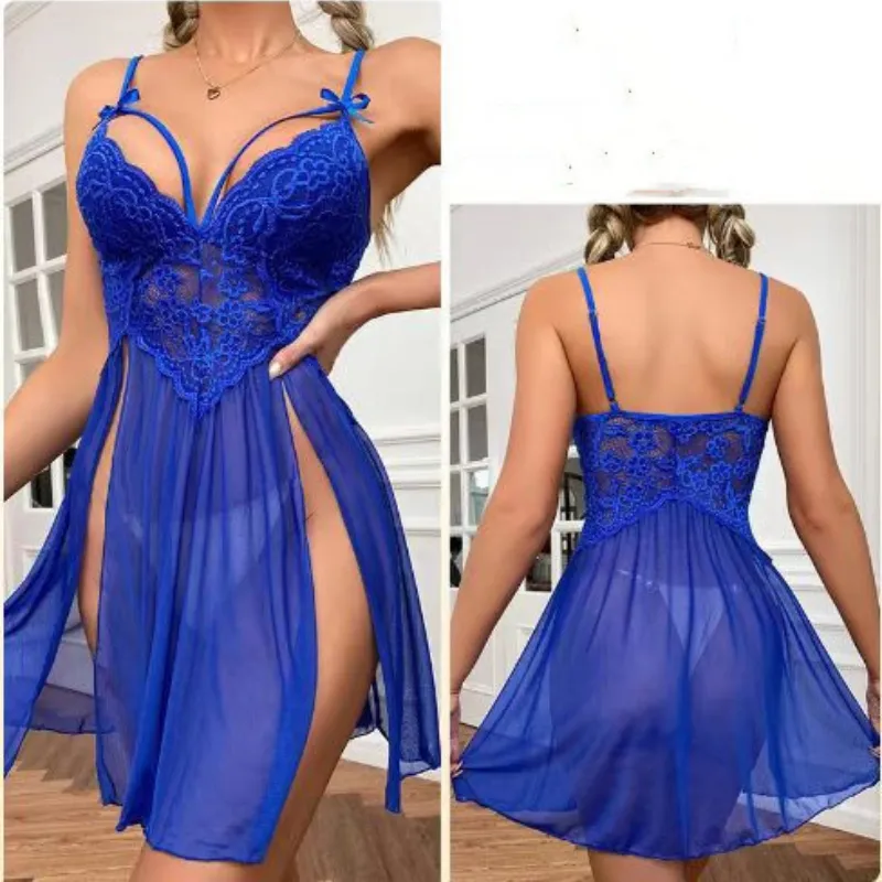 Sling Bộ Đồ Lót Ren Nữ Lưới Miếng Dán Cường Lực Treo Váy Dài T-Lưng Váy Ngủ Theo Quan Điểm V Sâu Váy Ngủ Thông