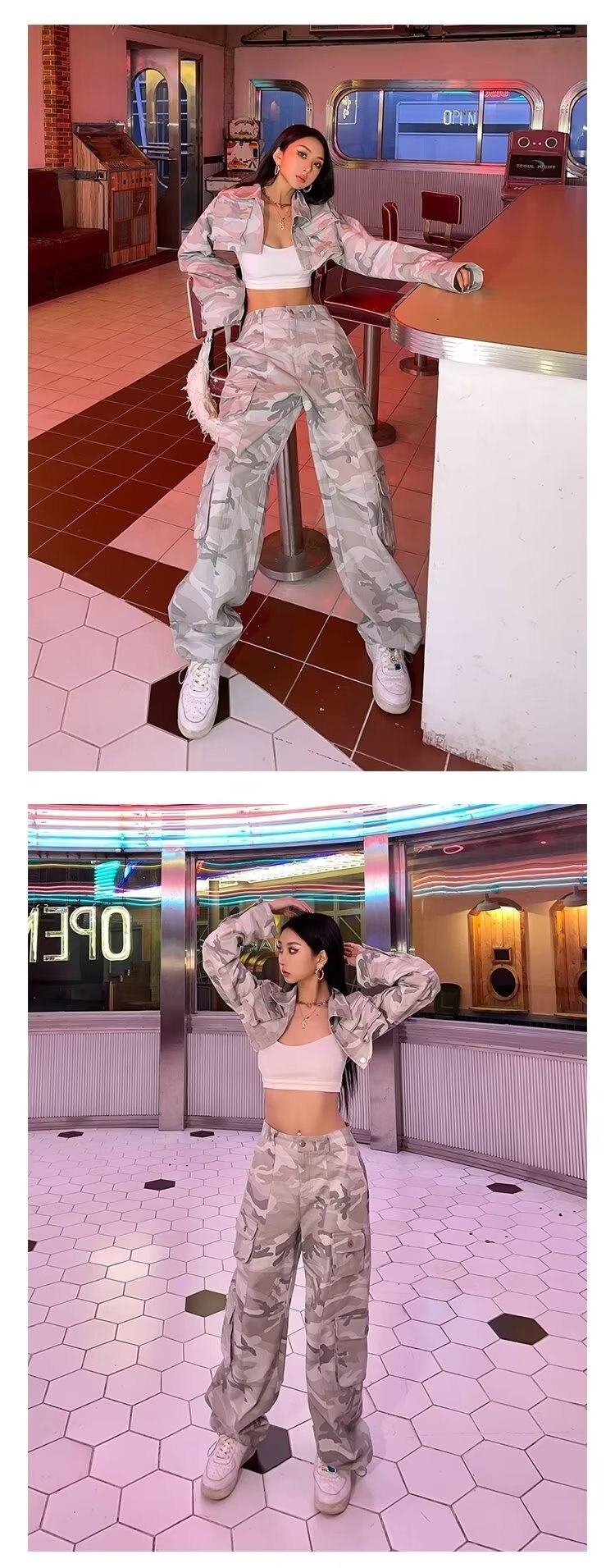 Spring And Autumn Spice Girls High Street Loose Outing Daily Pants Camouflage Print Drawstring Pocket Design Overalls - imaget 7