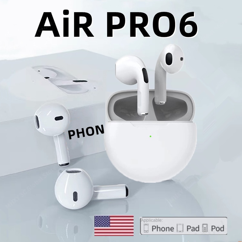 Tai Nghe Bluetooth Không Dây Air Pro 6 TWS Chính Hãng, Tai Nghe Nhét Tai Mini Pods, Tai Nghe Earpod Cho Xiaomi Android, Apple, Tai Nghe iPhone