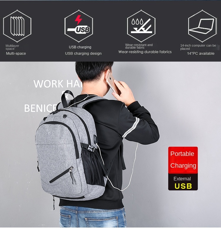 Túi Bóng Rổ Ba Lô Nam Sạc USB Ba Lô Thông Minh Chống Nước 15.6 Inch Máy Tính Sinh Viên Đi Học - Ảnh 3