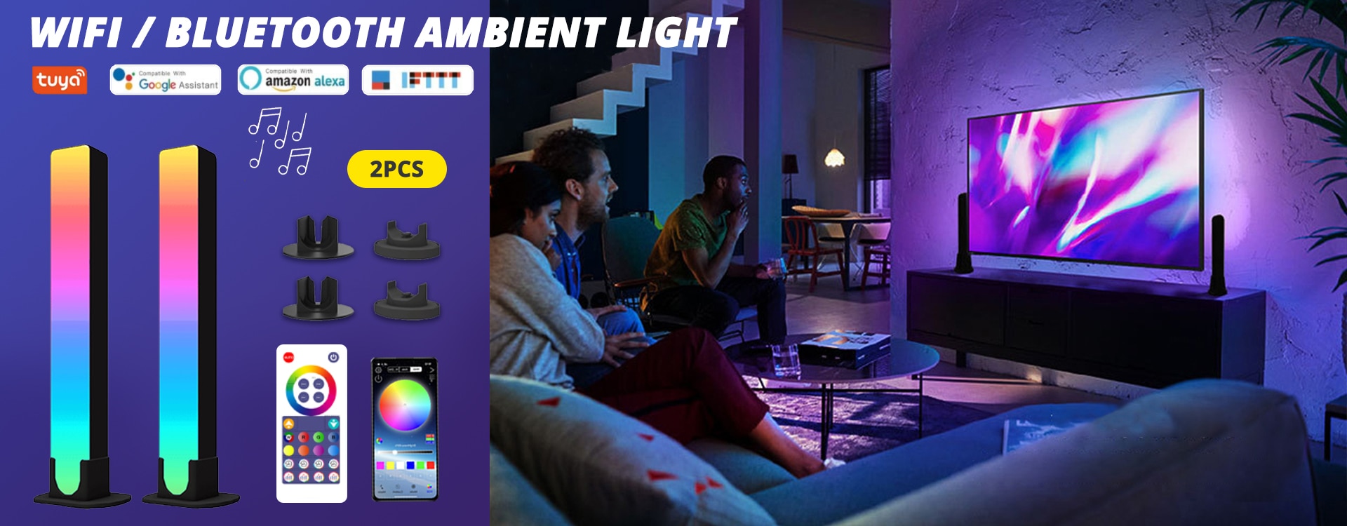 WiFi 스마트 LED 라이트 바 RGB 분위기 라이트 음악 동기화 12 모드 TV 벽 컴퓨터 게임 룸 장식 야간 조명 - imaget 1
