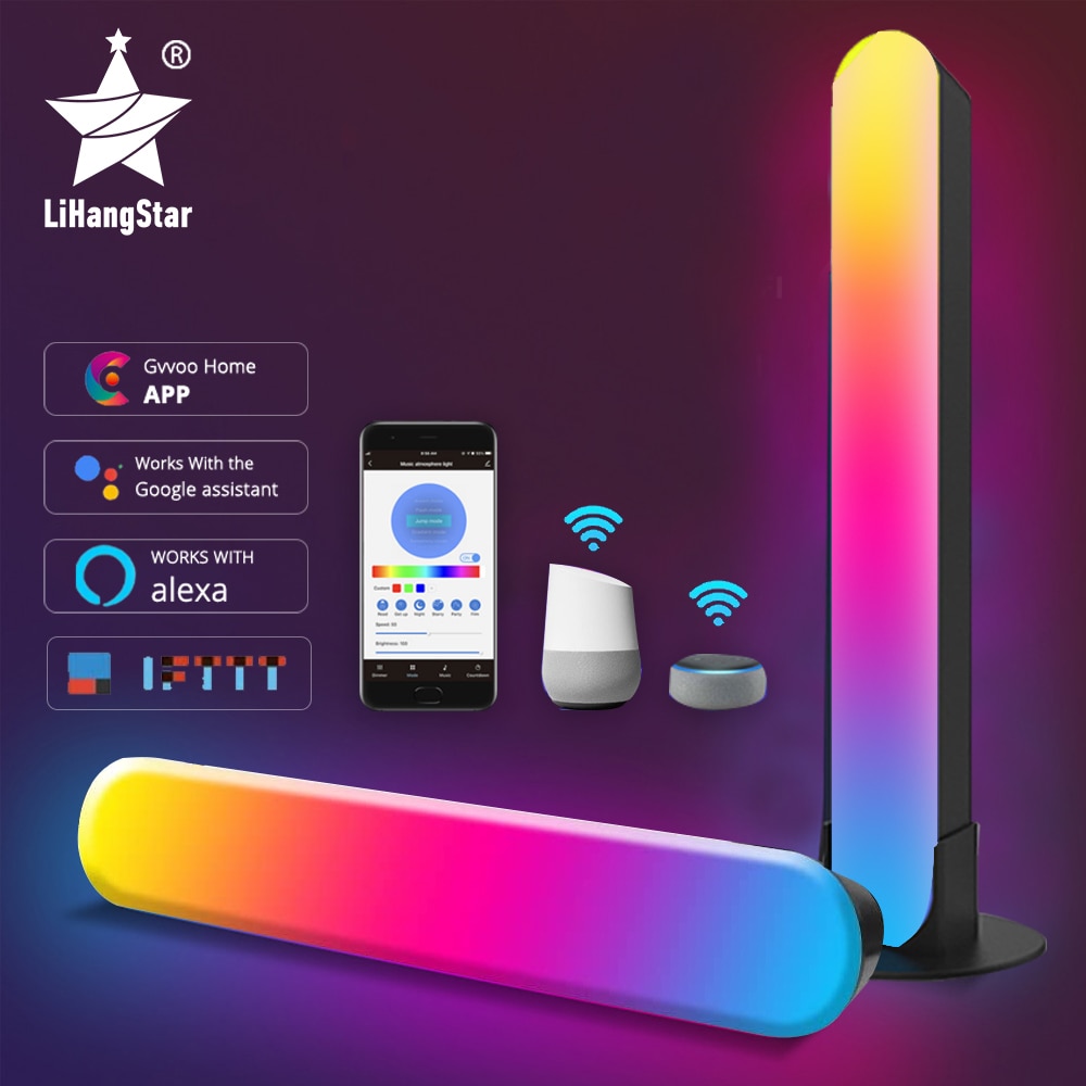 WiFi 스마트 LED 라이트 바 RGB 분위기 라이트 음악 동기화 12 모드 TV 벽 컴퓨터 게임 룸 장식 야간 조명