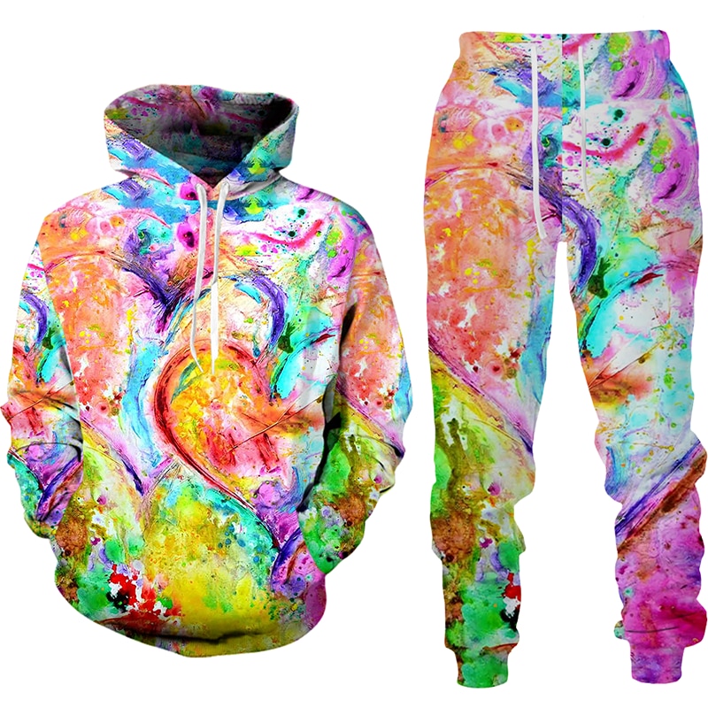 Women 2 Piece Sets Spring Autumn New Love Graffiti 3D Printed Hooded Pullover+Long Pants Oversized Hoodies Female Clothing - imaget 4