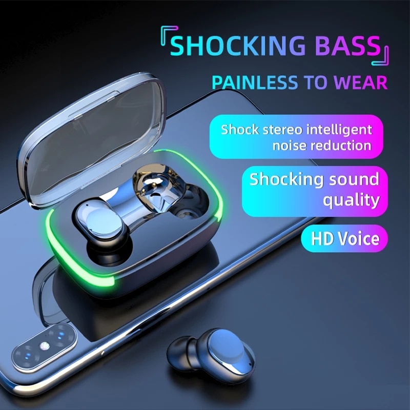 Y60 Fone 블루투스 이어폰 5.1 LED 디스플레이가 있는 TWS 무선 헤드폰 스테레오 헤드셋 터치 컨트롤 이어버드 소음 감소