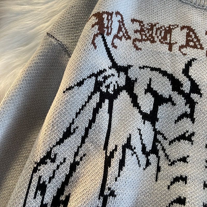 고딕 편지 풀오버 힙합 Streetwear 박쥐 해골 인쇄 새로운 니트 스웨터 Menautumn 하라주쿠 코튼 스웨터 여성 2022 - imaget 12