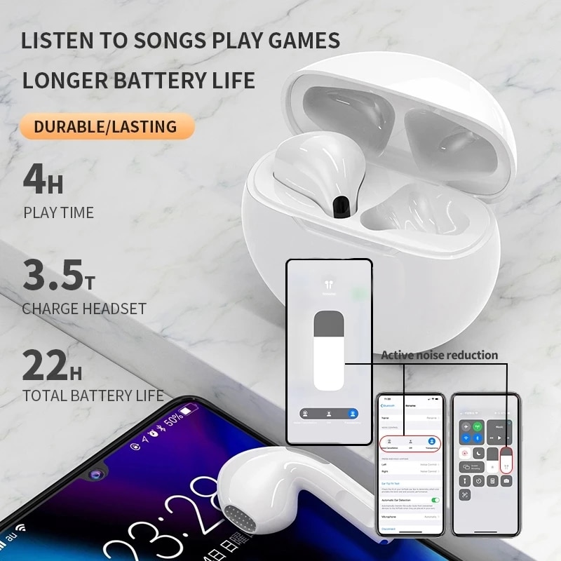 기존 Air Pro 6 TWS 무선 블루투스 이어폰 Xiaomi Android Apple iPhone 헤드폰 용 미니 포드 이어 버드 Earpod 헤드셋
