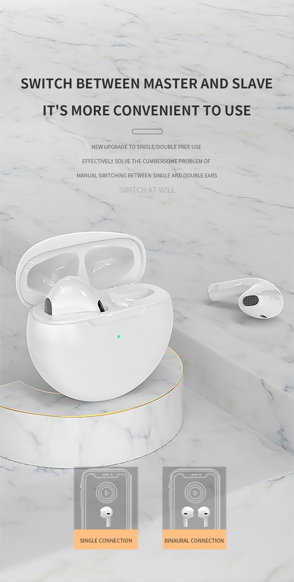 기존 Air Pro 6 TWS 무선 블루투스 이어폰 Xiaomi Android Apple iPhone 헤드폰 용 미니 포드 이어 버드 Earpod 헤드셋 - imaget 6