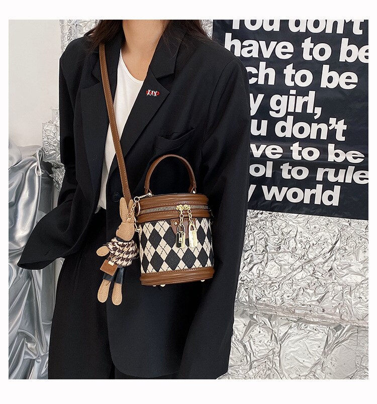 브랜드 디자인 럭셔리 여성 숄더 백 대용량 메신저 백 기하학 패턴 핸드백 레트로 버킷 백 - imaget 21