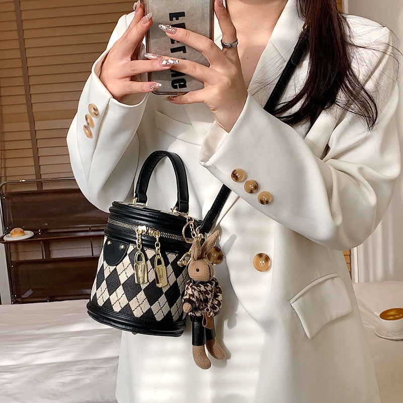 브랜드 디자인 럭셔리 여성 숄더 백 대용량 메신저 백 기하학 패턴 핸드백 레트로 버킷 백