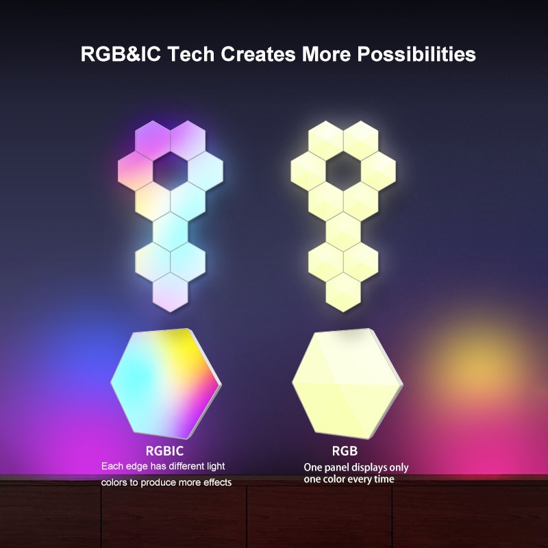 스마트 APP 음성 제어와 RGBIC 현대 LED 벽 램프 DIY 육각 벌집 조명 컴퓨터 게임 룸 장식에 대 한 LED 빛