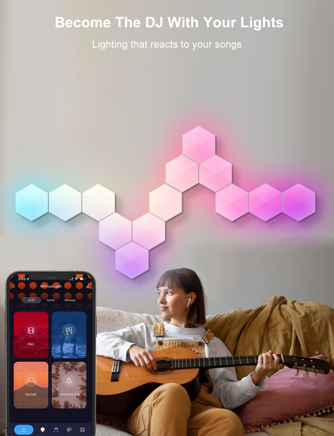 스마트 APP 음성 제어와 RGBIC 현대 LED 벽 램프 DIY 육각 벌집 조명 컴퓨터 게임 룸 장식에 대 한 LED 빛 - imaget 4
