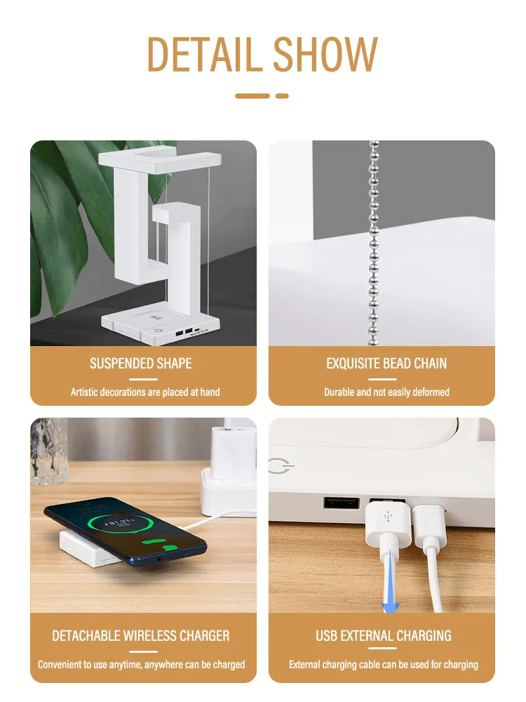 침실 머리맡 데스크탑 장식 선물에 대 한 Dimmable 10W 무선 충전기 책상 램프와 LED 일시 중단 된 반 중력 밤 빛 침실 머리맡 데스크탑 장식 선물에 대 한 Dimmable 10W 무선 충전기 책상 램프와 LED 일시 중단 된 반 중력 밤 빛