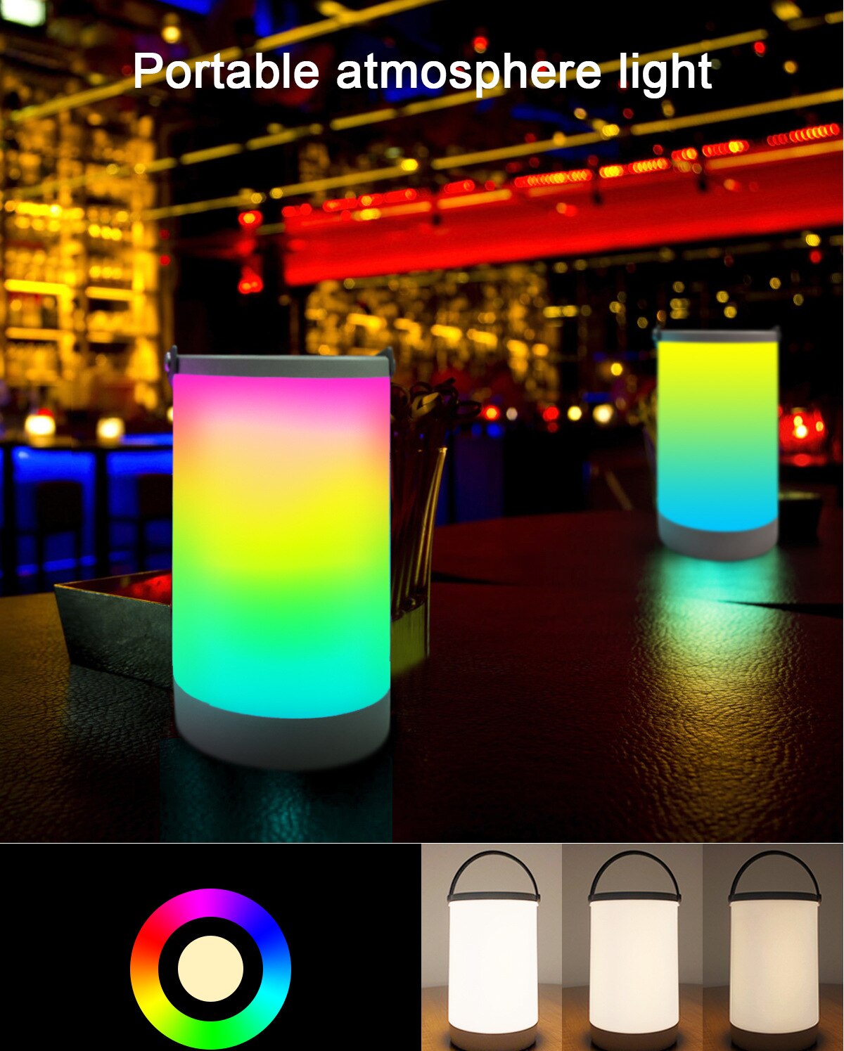 크리 에이 티브 USB 충전 LED 야간 조명, RGB + 화이트 분위기 장식 데스크 라이트 침실 머리맡 네온 램프 캠핑 휴대용 램프 - imaget 1