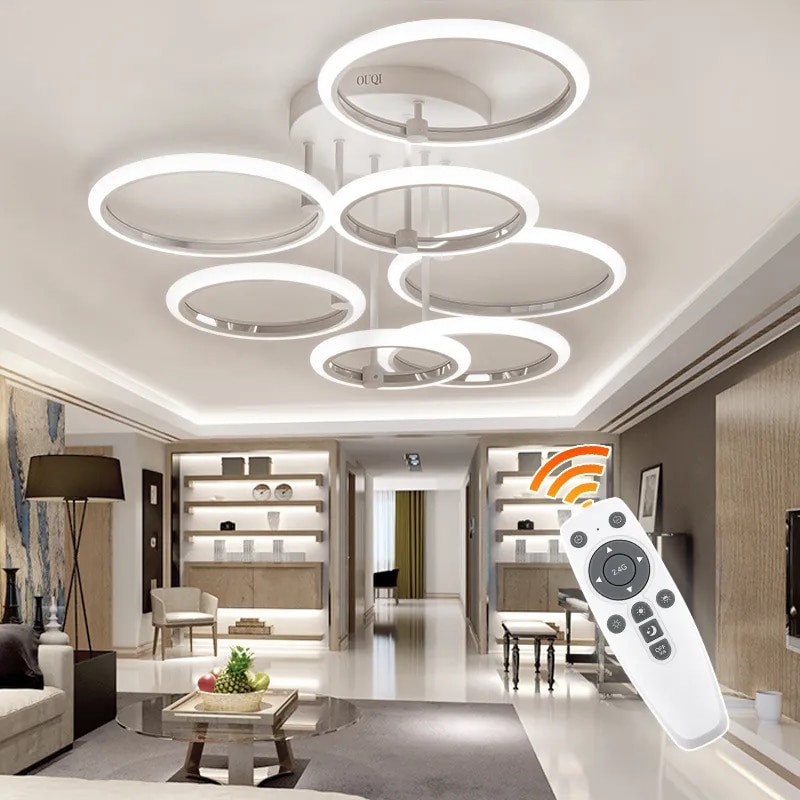 현대 Led 천장 조명기구 스마트 원격 무단 디밍 샹들리에 120W 천장 조명 거실 침실 다이닝 룸